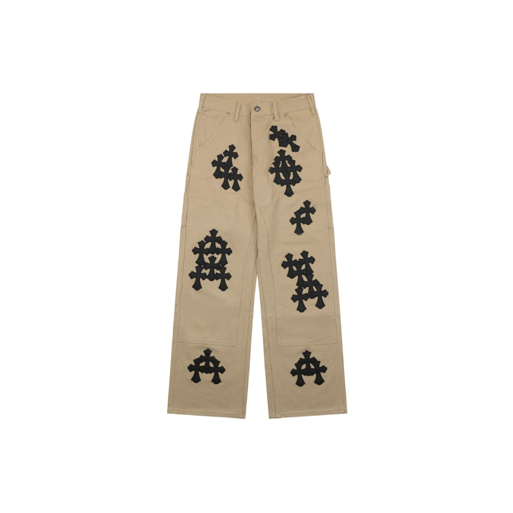Chrome Hearts Cross Leather Patch Lumberjack Denim Jeans Khaki Black