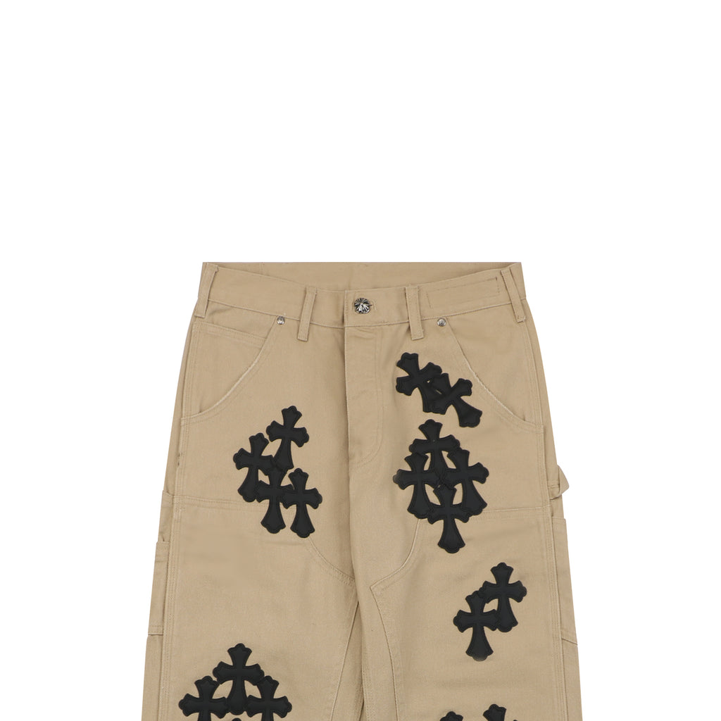 Chrome Hearts Cross Leather Patch Lumberjack Denim Jeans Khaki Black