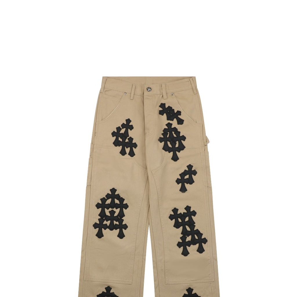 Chrome Hearts Cross Leather Patch Lumberjack Denim Jeans Khaki Black