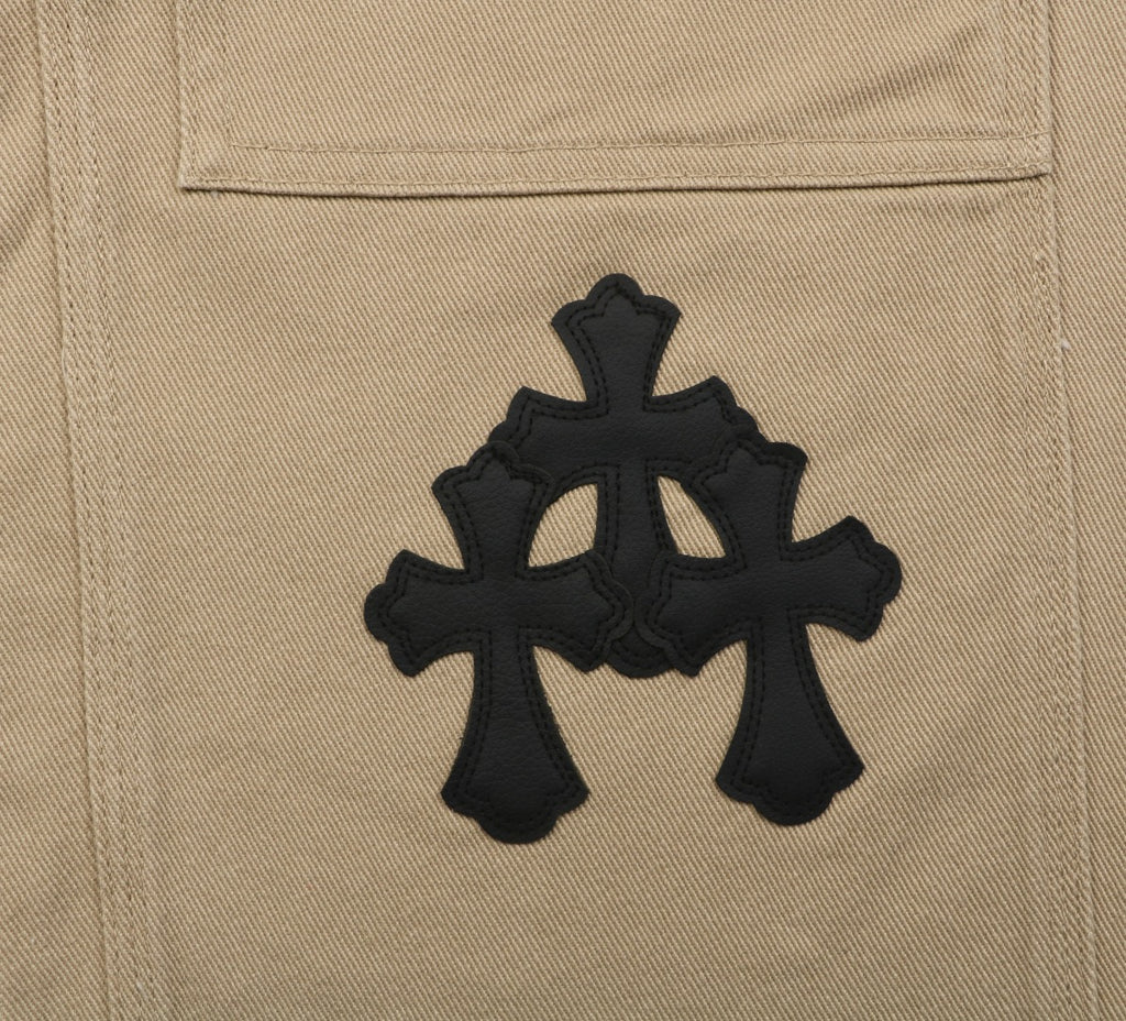 Chrome Hearts Cross Leather Patch Lumberjack Denim Jeans Khaki Black