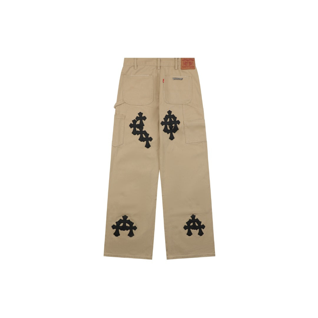 Chrome Hearts Cross Leather Patch Lumberjack Denim Jeans Khaki Black