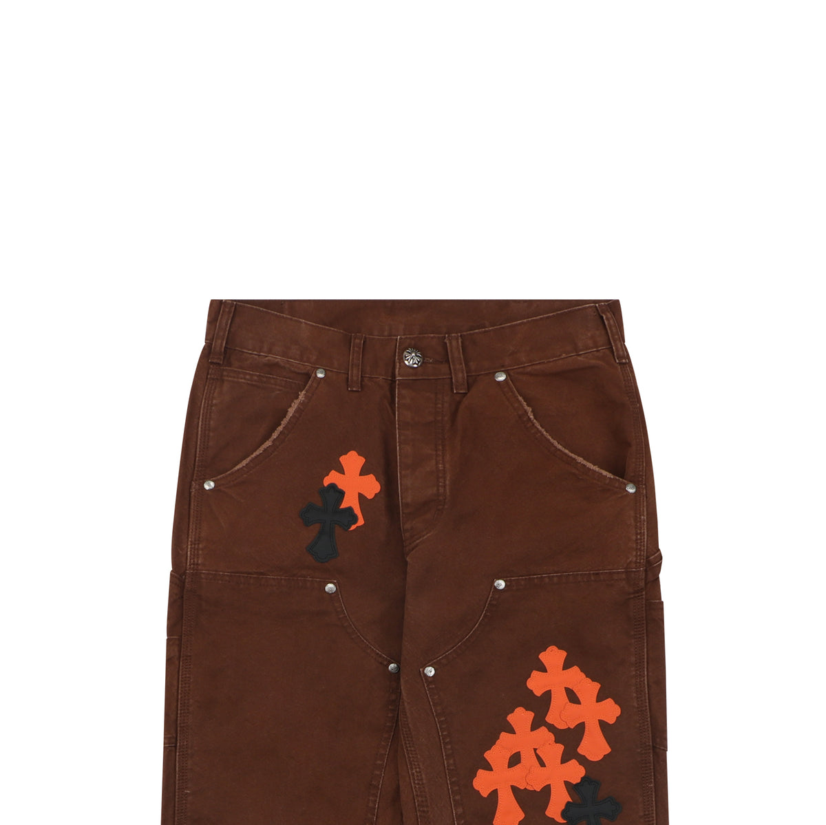 Chrome Hearts Cross Leather Patch Lumberjack Denim Jeans Brown Orange Black