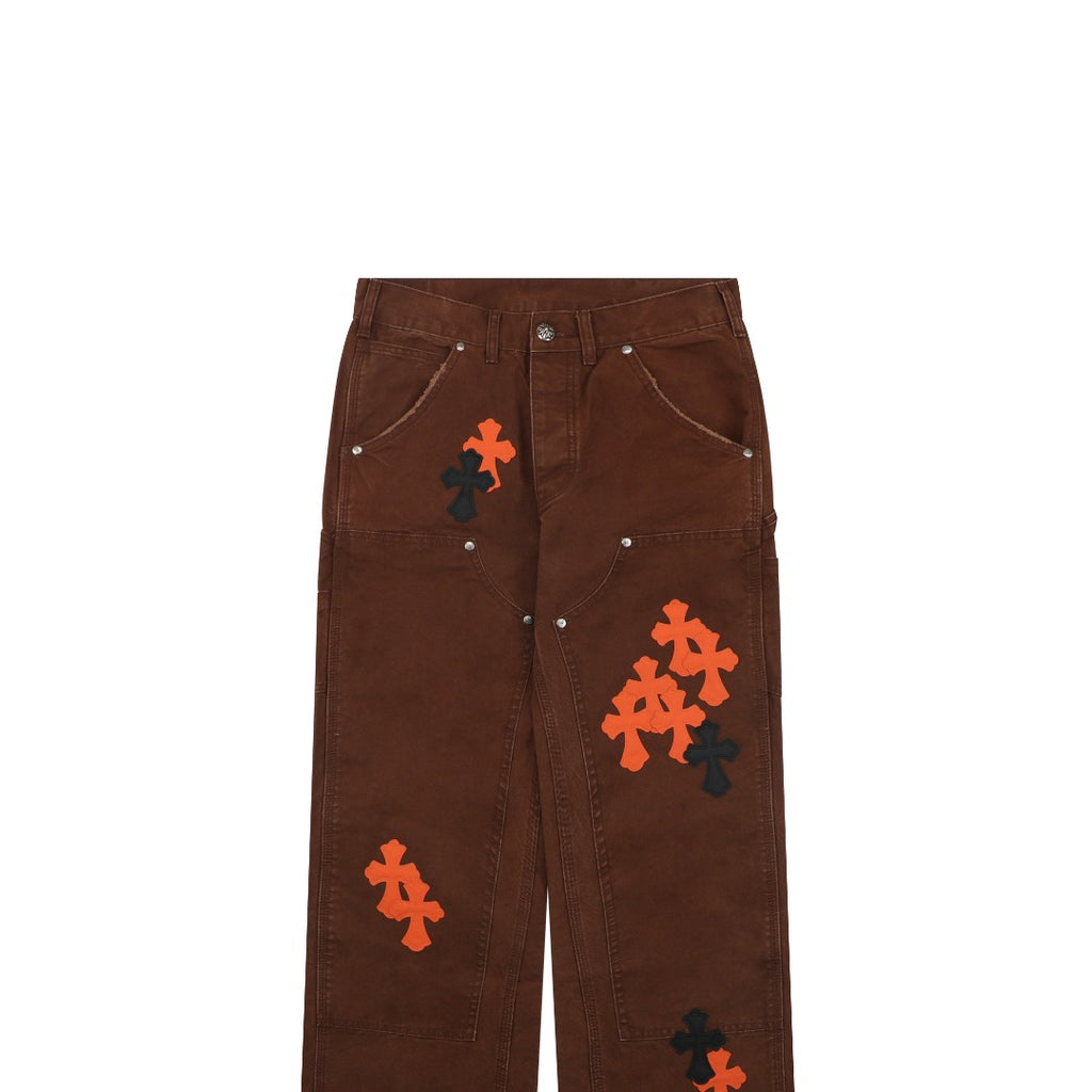 Chrome Hearts Cross Leather Patch Lumberjack Denim Jeans Brown Orange Black