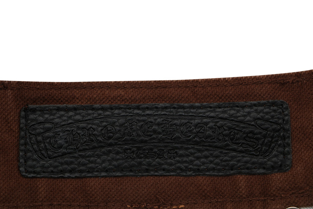 Chrome Hearts Cross Leather Patch Lumberjack Denim Jeans Brown Orange Black