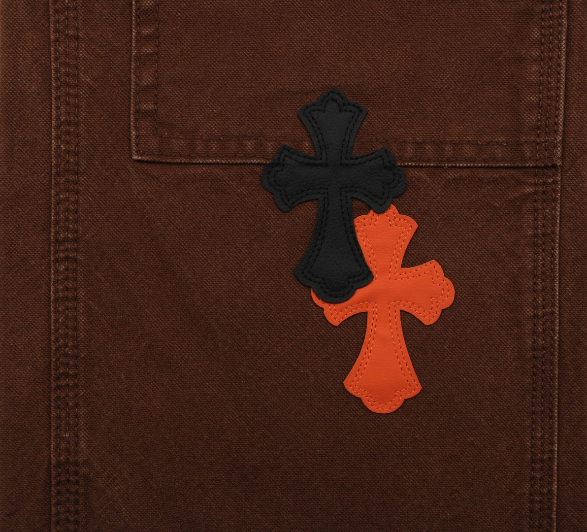 Chrome Hearts Cross Leather Patch Lumberjack Denim Jeans Brown Orange Black