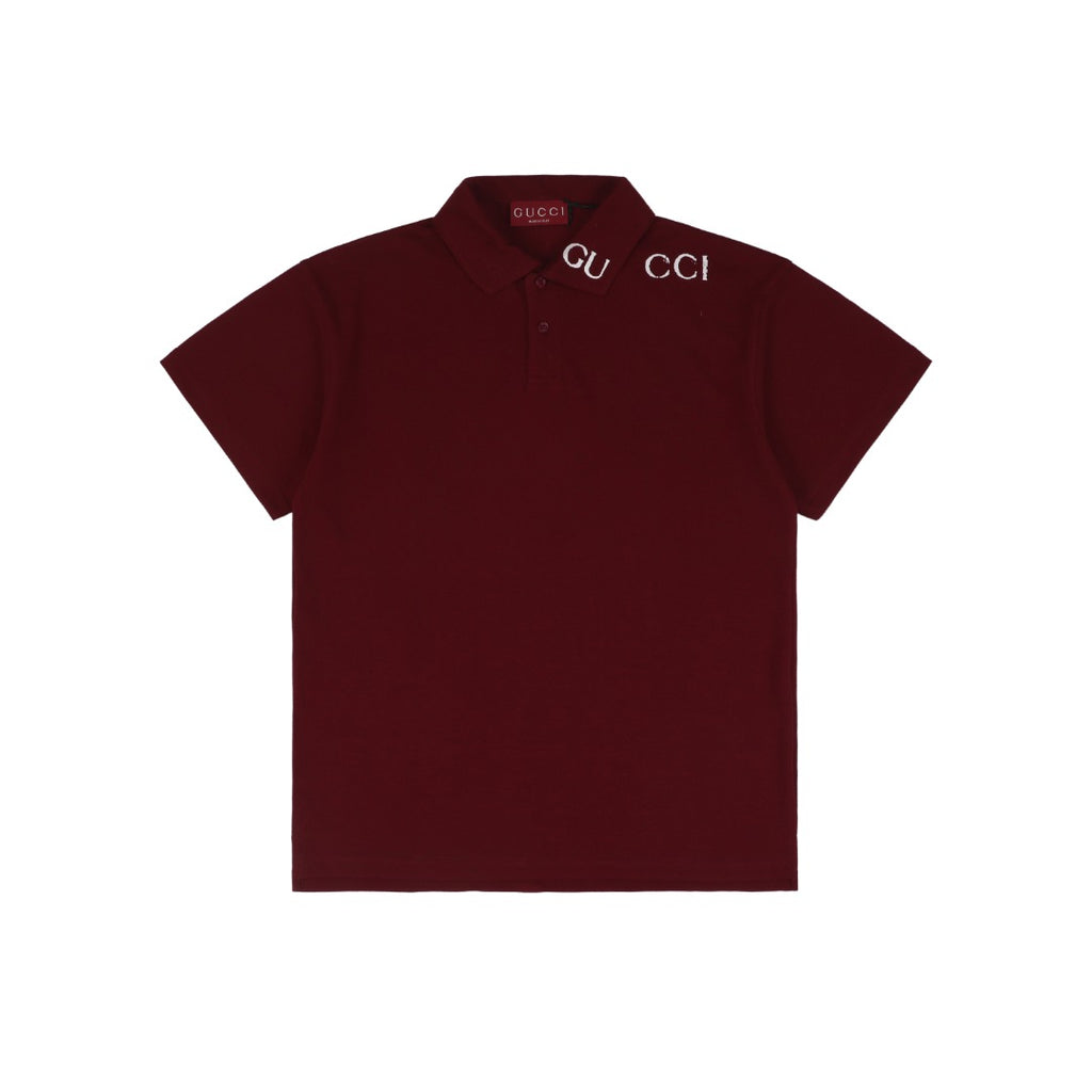 Gucci 25SS Collar G Letter Embroidered Polo Short Sleeve Shirt Burgundy
