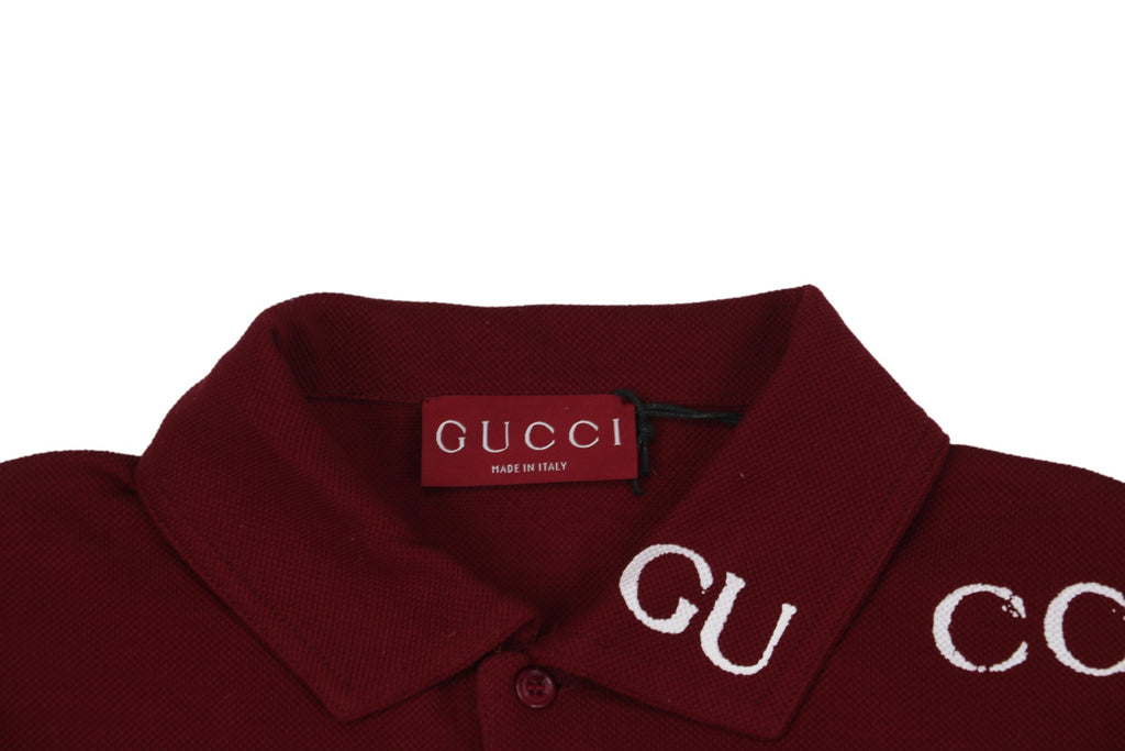 Gucci 25SS Collar G Letter Embroidered Polo Short Sleeve Shirt Burgundy