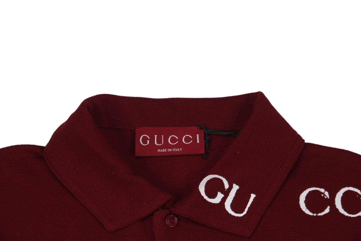 Gucci 25SS Collar G Letter Embroidered Polo Short Sleeve Shirt Burgundy