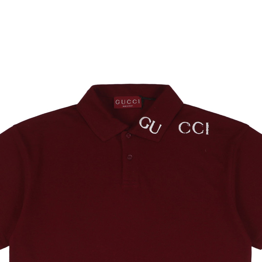 Gucci 25SS Collar G Letter Embroidered Polo Short Sleeve Shirt Burgundy