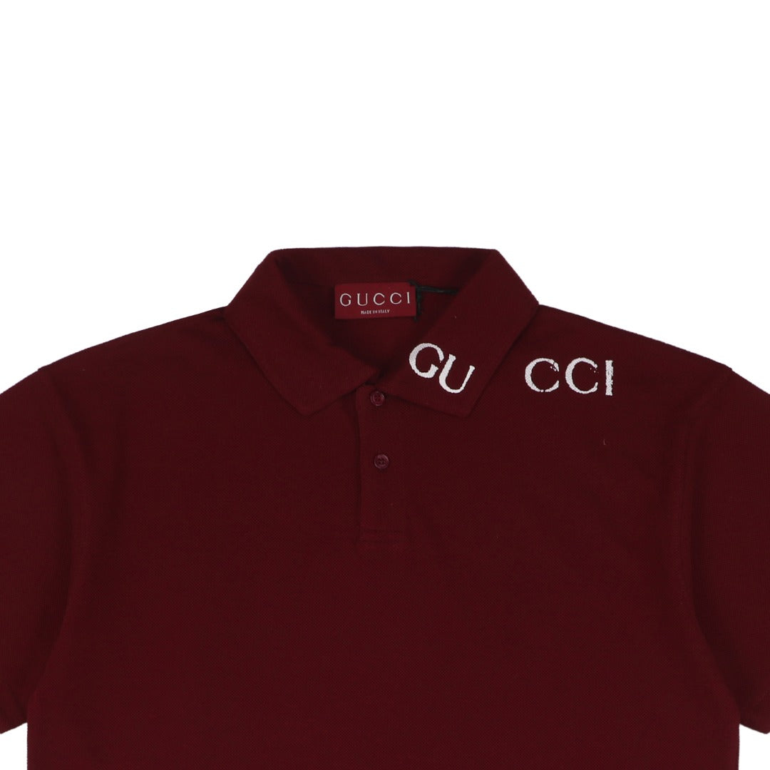 Gucci 25SS Collar G Letter Embroidered Polo Short Sleeve Shirt Burgundy