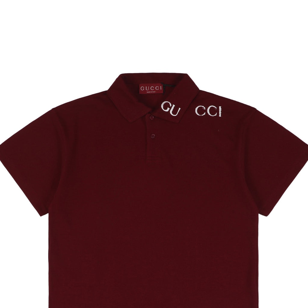 Gucci 25SS Collar G Letter Embroidered Polo Short Sleeve Shirt Burgundy