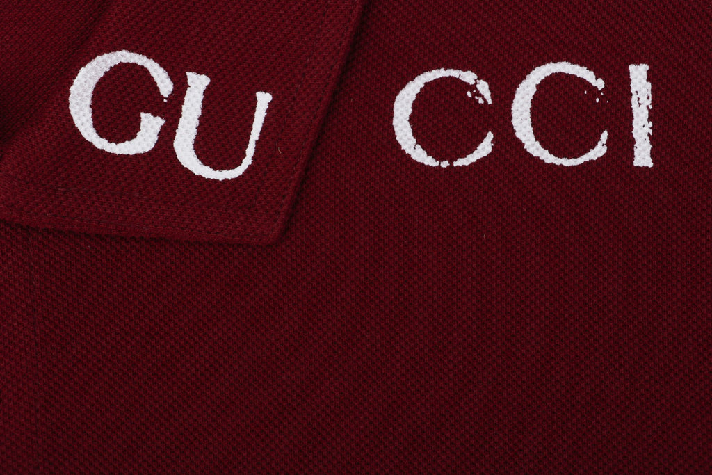 Gucci 25SS Collar G Letter Embroidered Polo Short Sleeve Shirt Burgundy