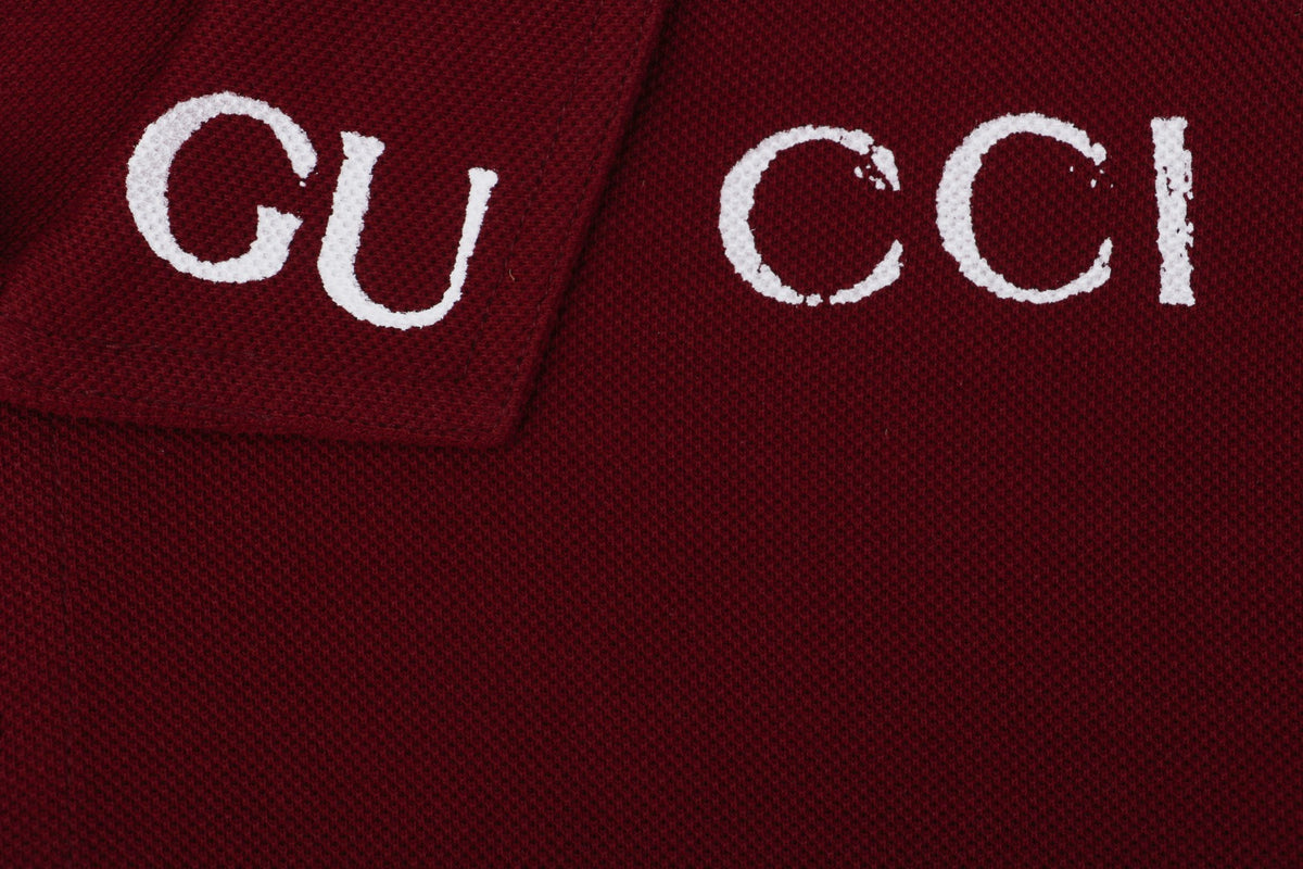 Gucci 25SS Collar G Letter Embroidered Polo Short Sleeve Shirt Burgundy