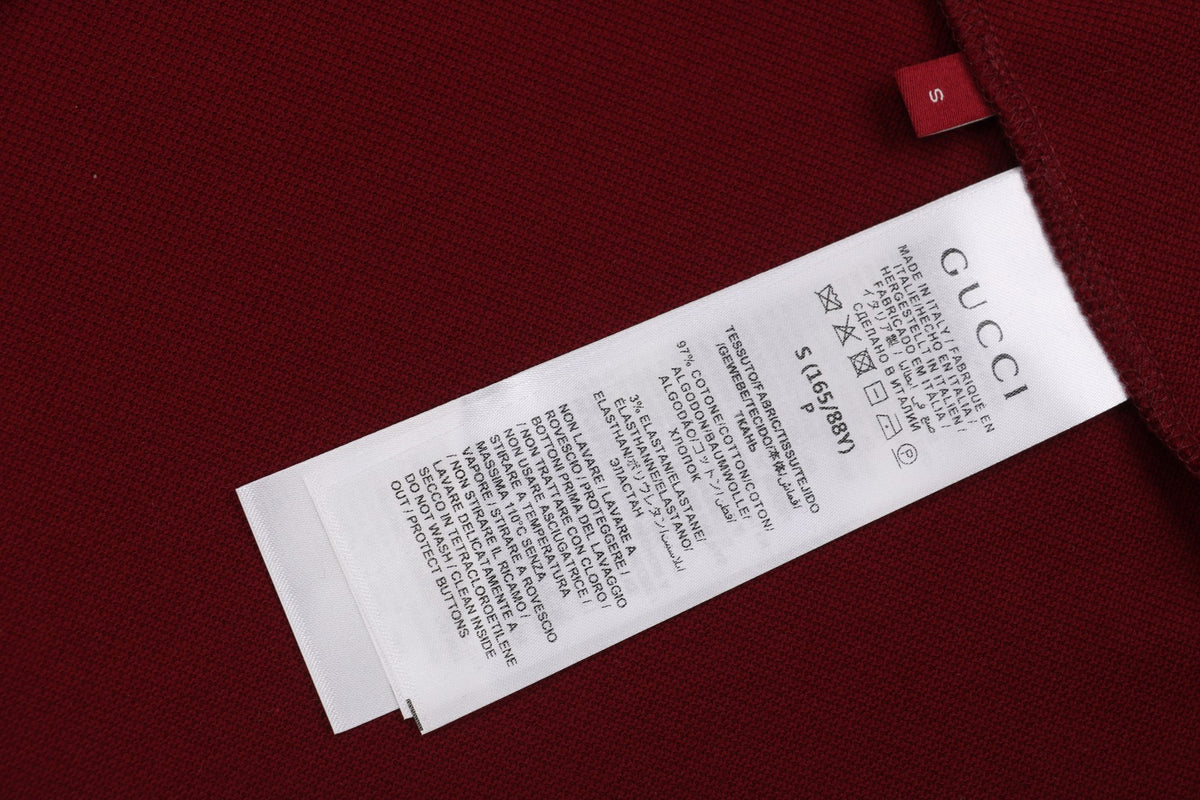 Gucci 25SS Collar G Letter Embroidered Polo Short Sleeve Shirt Burgundy