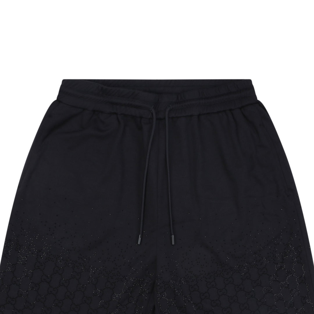 Gucci Gradient Crystal GG Logo Embellished Drawstring Shorts Black