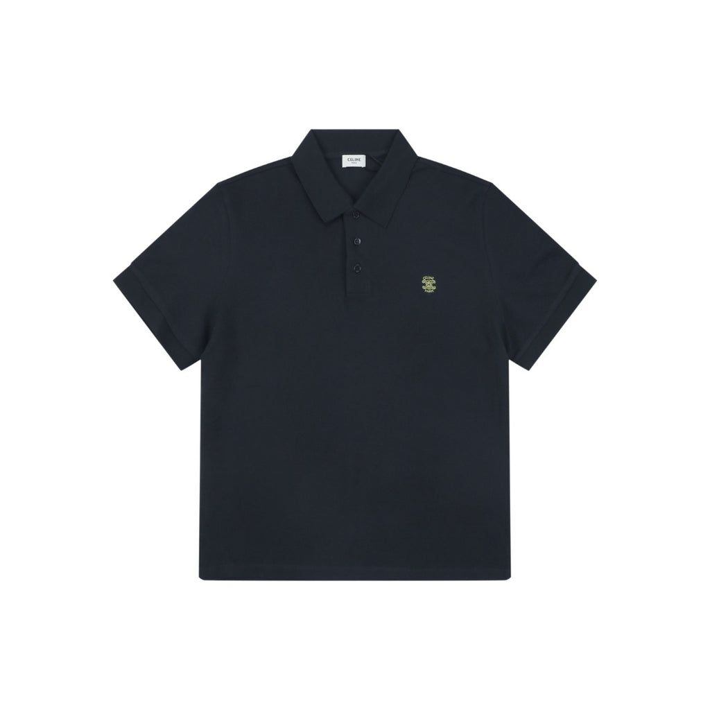 Celine Arc de Triomphe Logo Embroidered Polo Short Sleeve Shirt Black