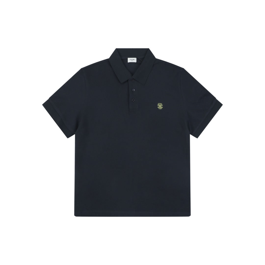 Celine Arc de Triomphe Logo Embroidered Polo Short Sleeve Shirt Black