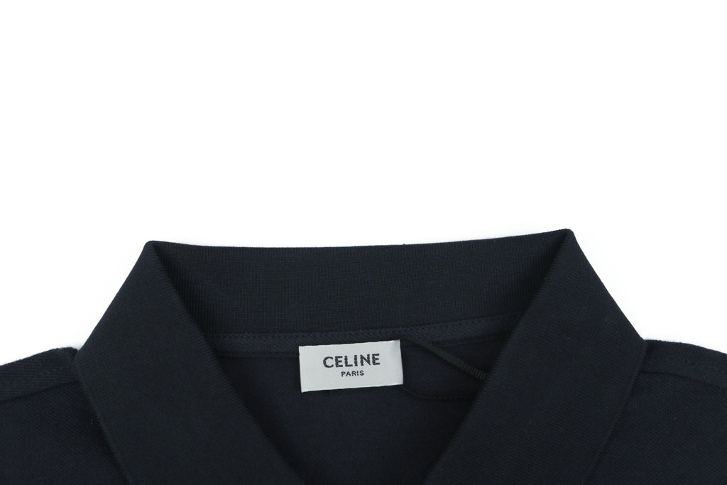 Celine Arc de Triomphe Logo Embroidered Polo Short Sleeve Shirt Black