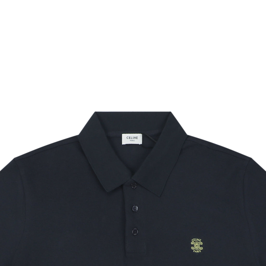 Celine Arc de Triomphe Logo Embroidered Polo Short Sleeve Shirt Black