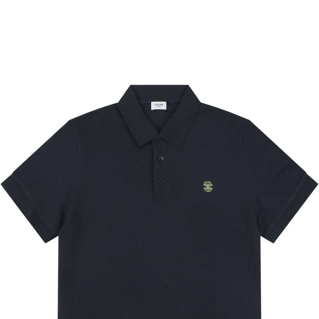 Celine Arc de Triomphe Logo Embroidered Polo Short Sleeve Shirt Black