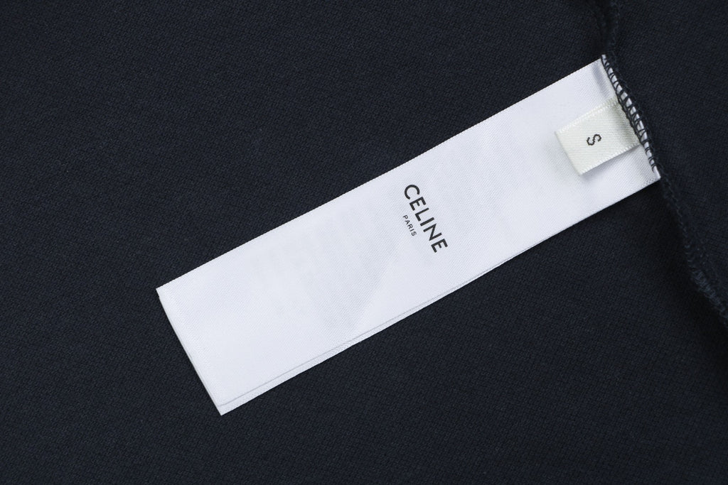 Celine Arc de Triomphe Logo Embroidered Polo Short Sleeve Shirt Black