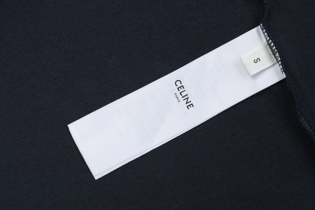 Celine Arc de Triomphe Logo Embroidered Polo Short Sleeve Shirt Black