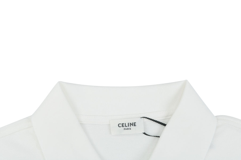 Celine Arc de Triomphe Logo Embroidered Polo Short Sleeve Shirt White