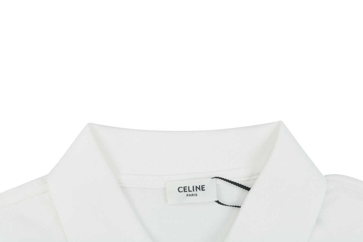 Celine Arc de Triomphe Logo Embroidered Polo Short Sleeve Shirt White