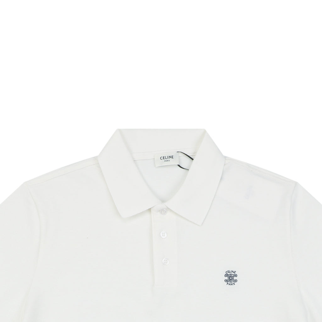 Celine Arc de Triomphe Logo Embroidered Polo Short Sleeve Shirt White