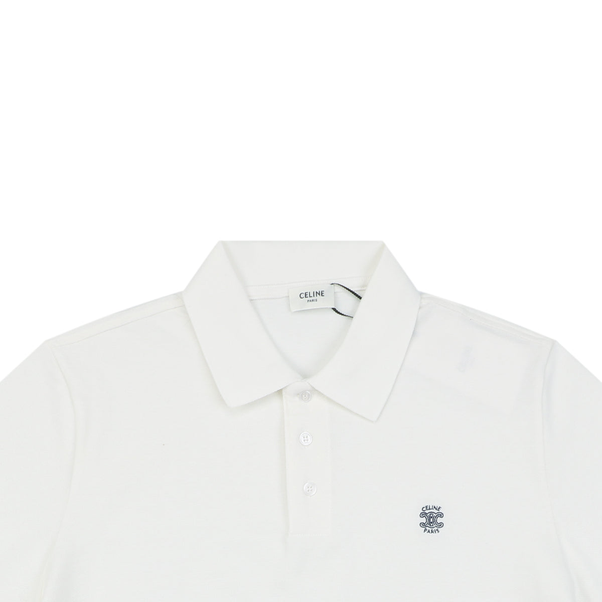 Celine Arc de Triomphe Logo Embroidered Polo Short Sleeve Shirt White