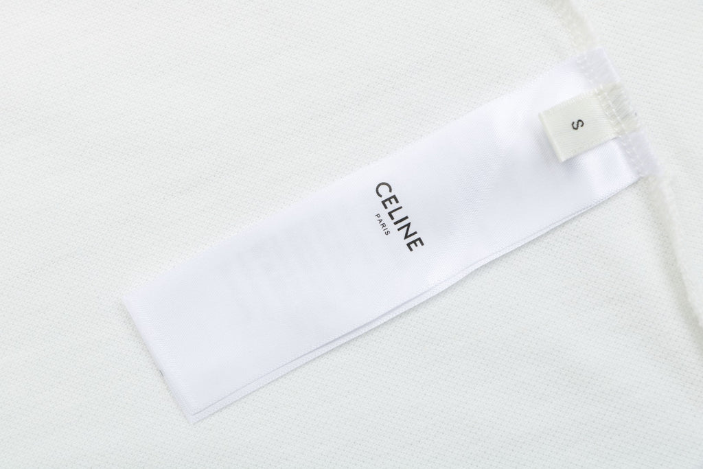 Celine Arc de Triomphe Logo Embroidered Polo Short Sleeve Shirt White