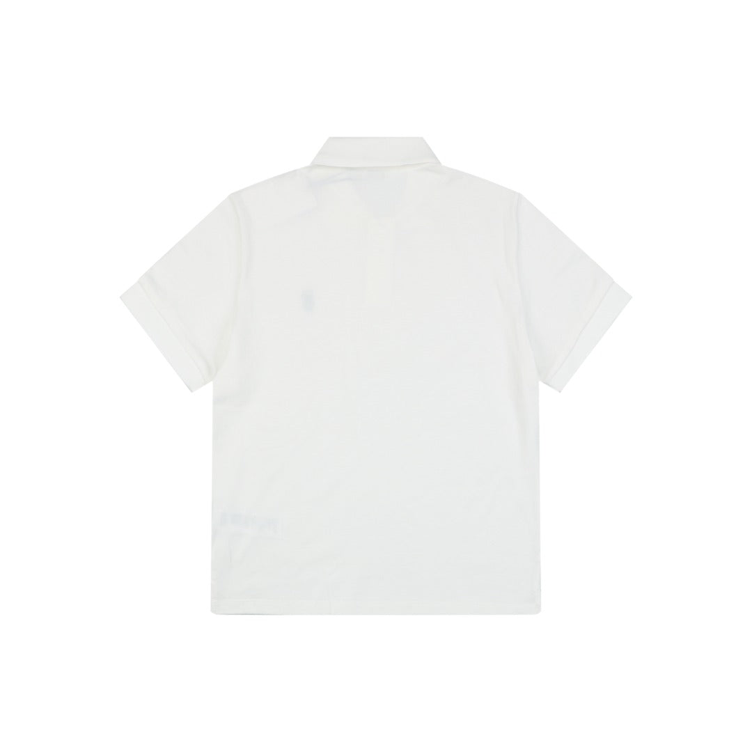 Celine Arc de Triomphe Logo Embroidered Polo Short Sleeve Shirt White