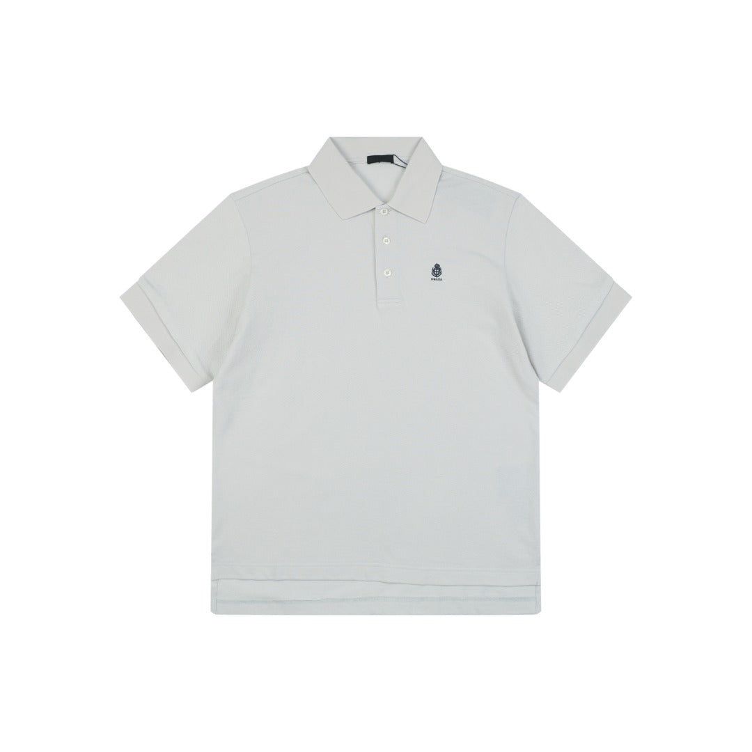 Prada Heraldic Crest Badge Embroidered Polo Short Sleeve Shirt Light Grey