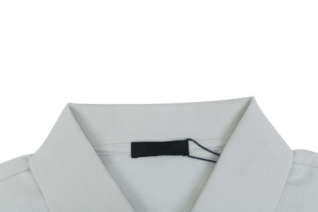 Prada Heraldic Crest Badge Embroidered Polo Short Sleeve Shirt Light Grey