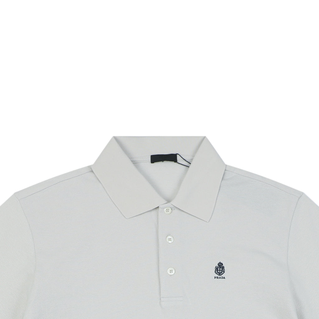 Prada Heraldic Crest Badge Embroidered Polo Short Sleeve Shirt Light Grey