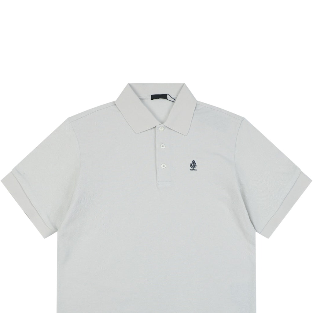 Prada Heraldic Crest Badge Embroidered Polo Short Sleeve Shirt Light Grey