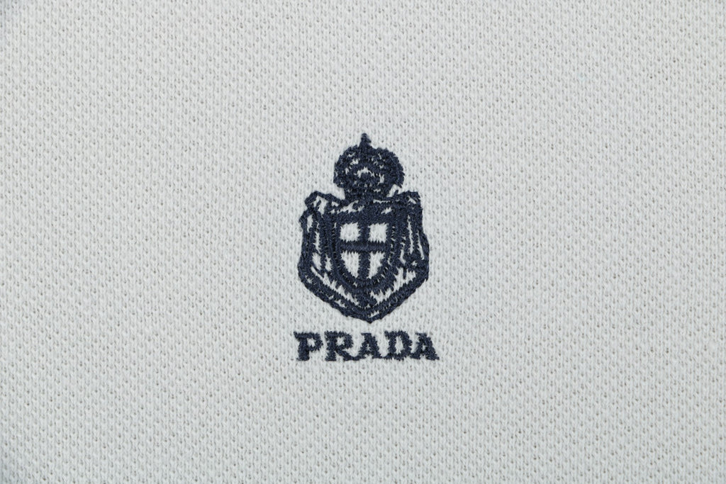 Prada Heraldic Crest Badge Embroidered Polo Short Sleeve Shirt Light Grey