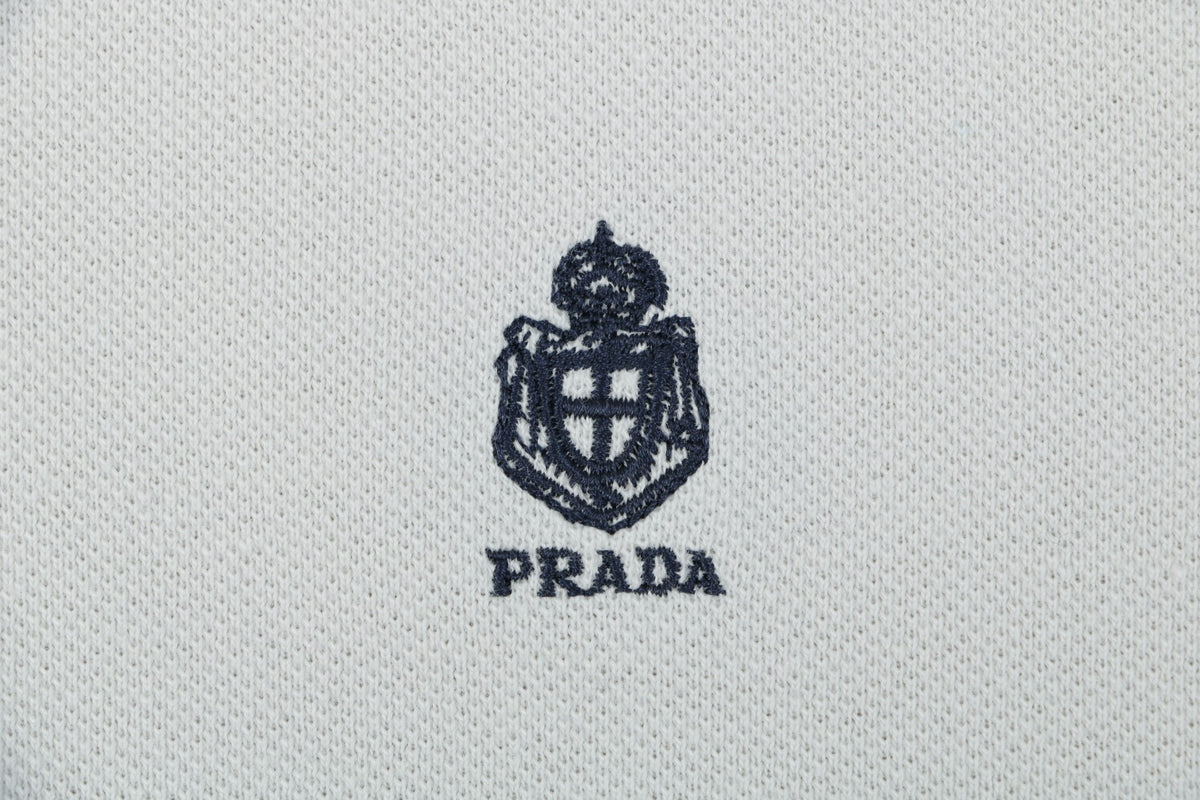Prada Heraldic Crest Badge Embroidered Polo Short Sleeve Shirt Light Grey