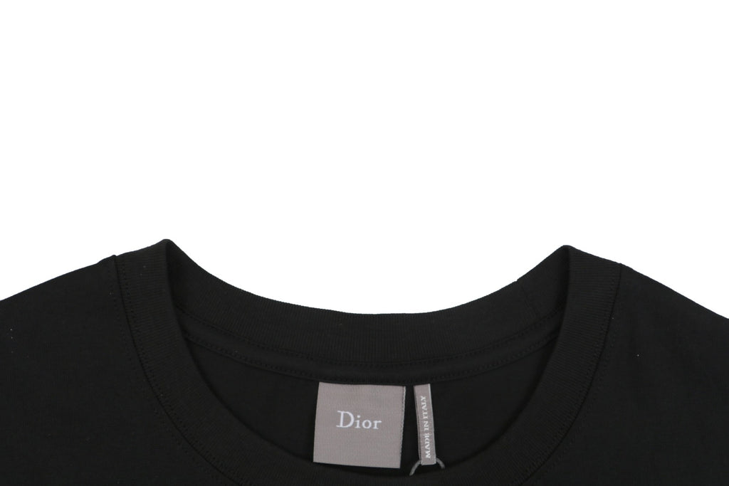 Dior Floral Bouquet Dior Script Embroidered Short Sleeve Tee Black