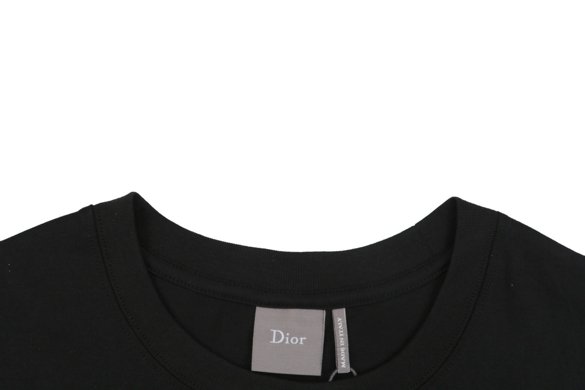 Dior Floral Bouquet Dior Script Embroidered Short Sleeve Tee Black