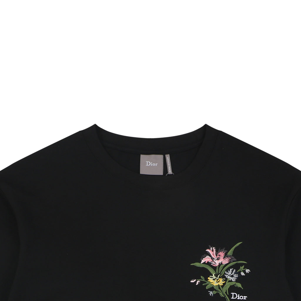 Dior Floral Bouquet Dior Script Embroidered Short Sleeve Tee Black