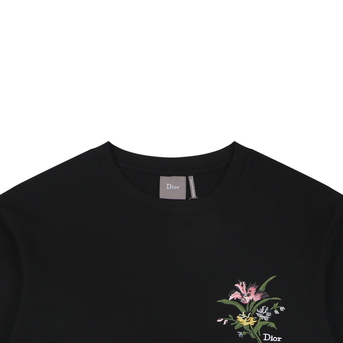Dior Floral Bouquet Dior Script Embroidered Short Sleeve Tee Black