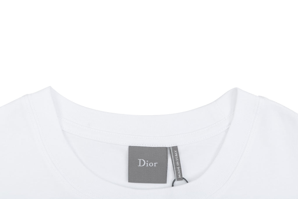 Dior Floral Bouquet Dior Script Embroidered Short Sleeve Tee White