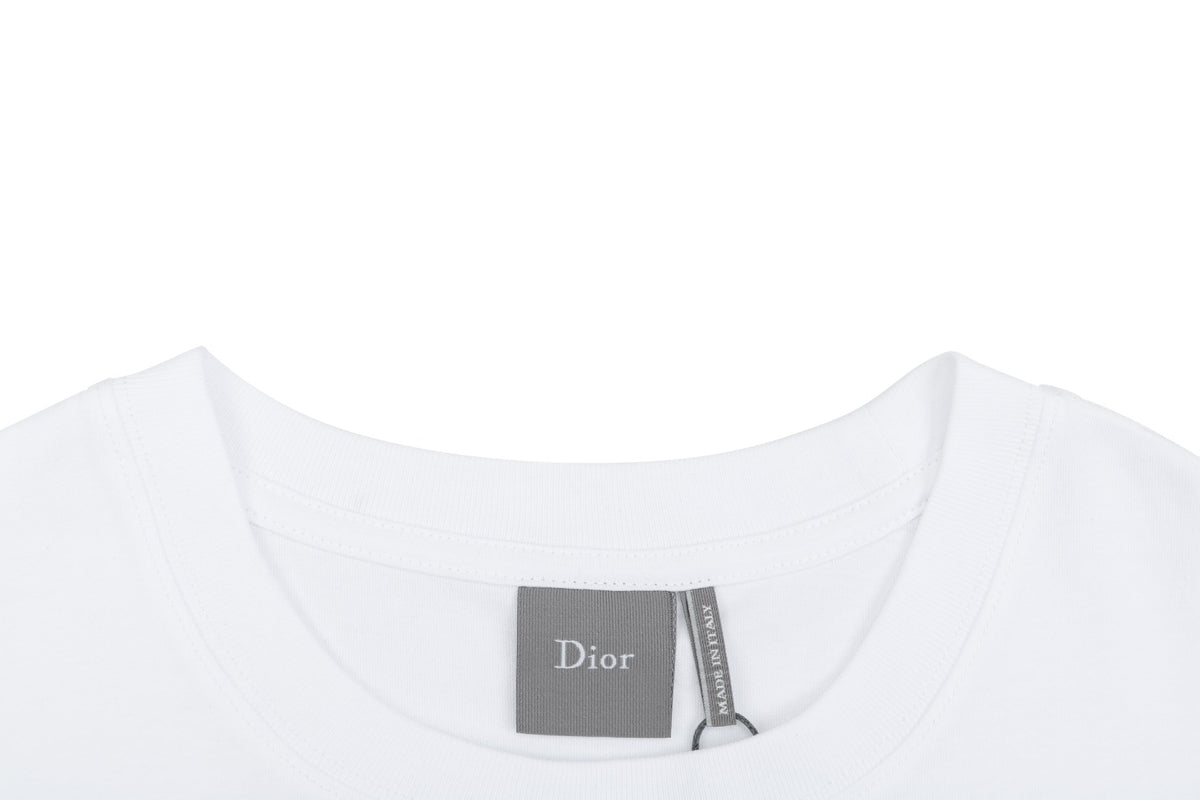 Dior Floral Bouquet Dior Script Embroidered Short Sleeve Tee White