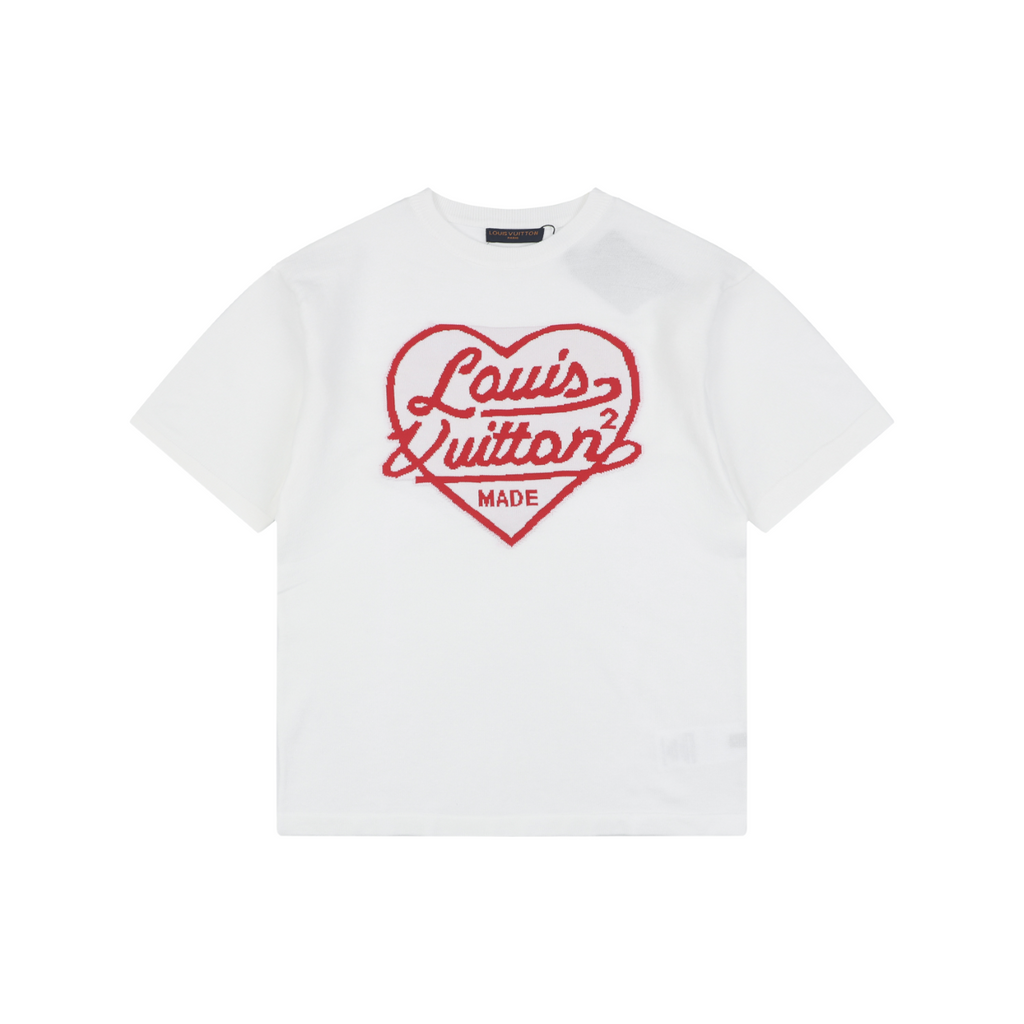 Louis Vuitton x Nigo Heart Jacquard Script Wordmark Short Sleeve Tee White Red