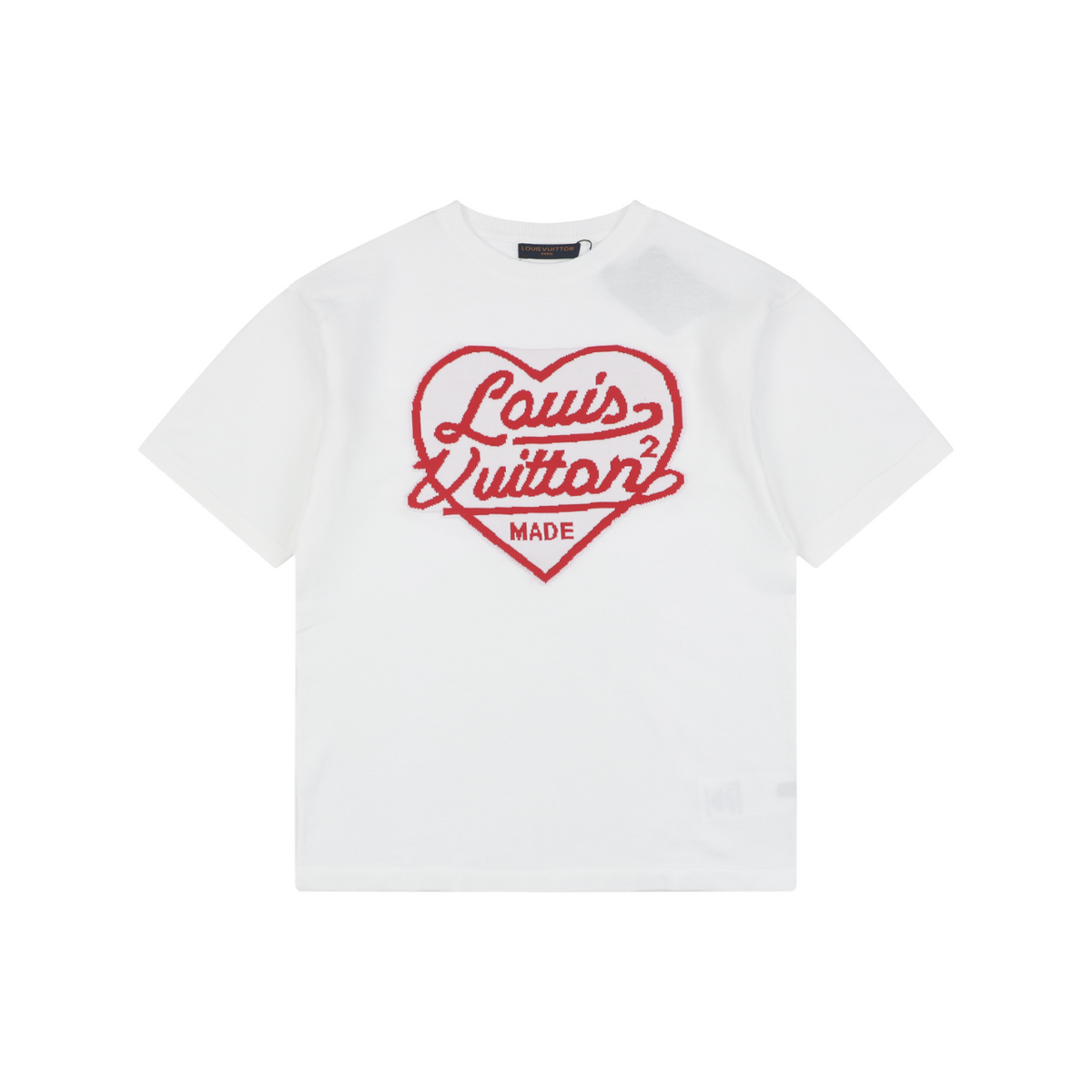 Louis Vuitton x Nigo Heart Jacquard Script Wordmark Short Sleeve Tee White Red