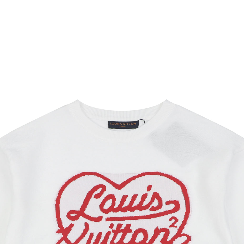Louis Vuitton x Nigo Heart Jacquard Script Wordmark Short Sleeve Tee White Red