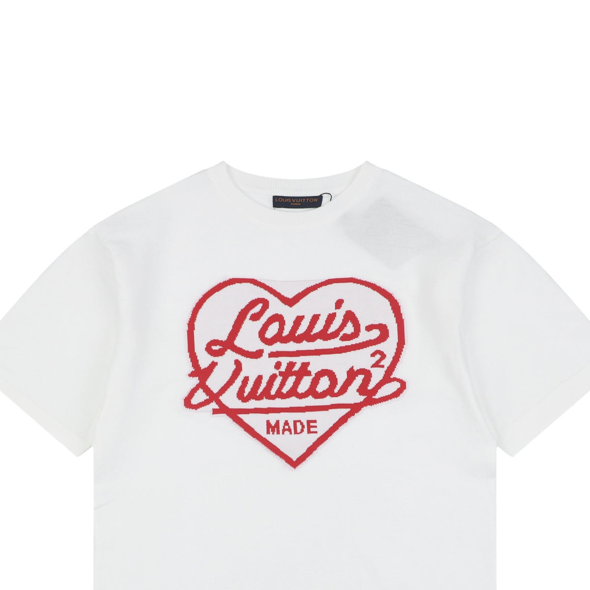 Louis Vuitton x Nigo Heart Jacquard Script Wordmark Short Sleeve Tee White Red