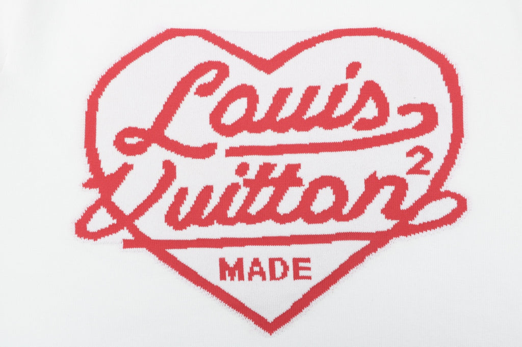 Louis Vuitton x Nigo Heart Jacquard Script Wordmark Short Sleeve Tee White Red