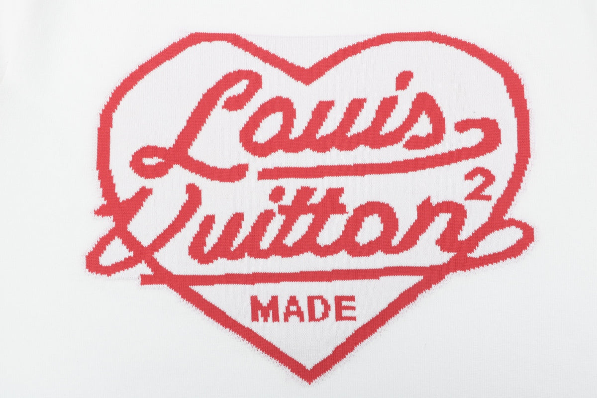 Louis Vuitton x Nigo Heart Jacquard Script Wordmark Short Sleeve Tee White Red